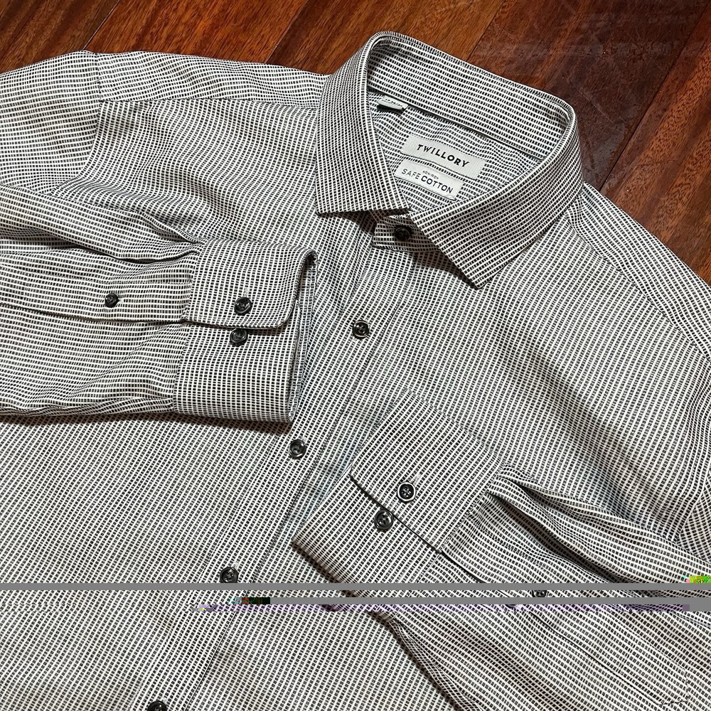 Twillory Shirt Mens 17 34/35 Gray Check Non-Iron Safe Cotton Tailored Fit Preppy